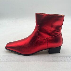 Red Women Square Toe Side Zipper Ankle Boot Block Low Heel Short Boots Warm Boot